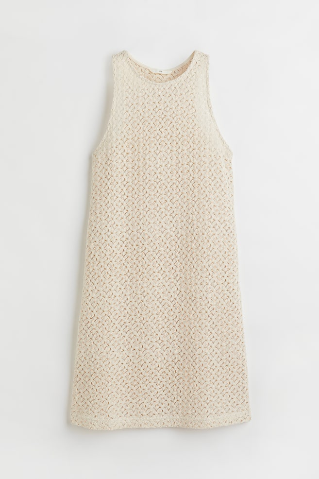 Crochet-look sleeveless dress - Cream - 1