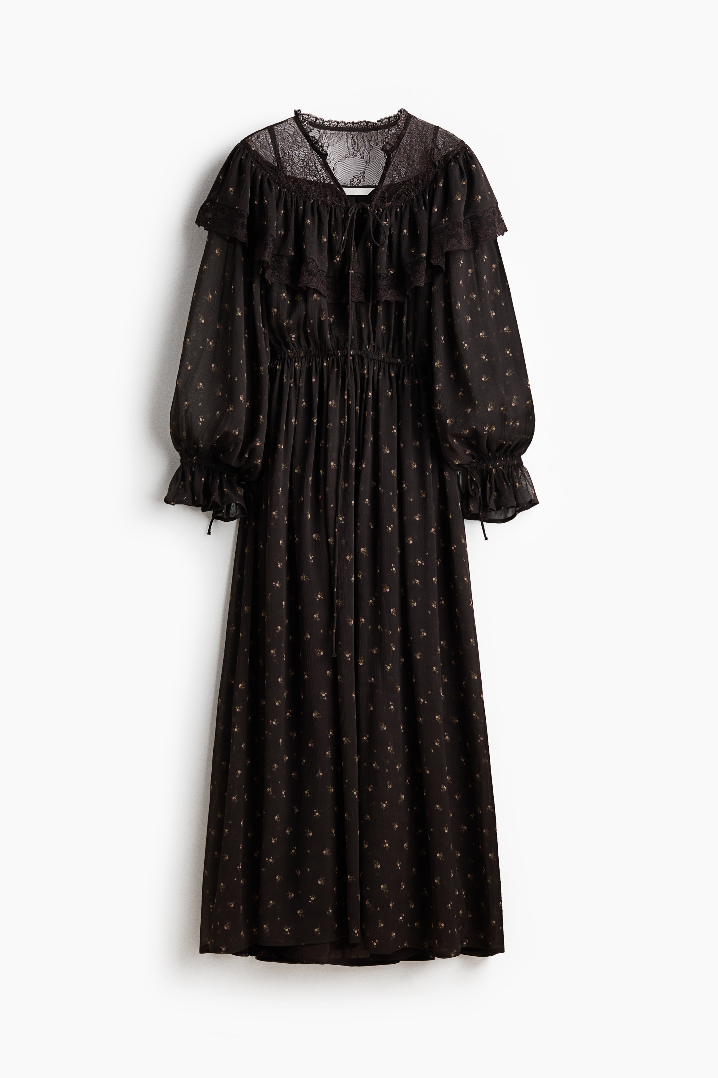 Lace-Detail Chiffon Dress - Black/floral