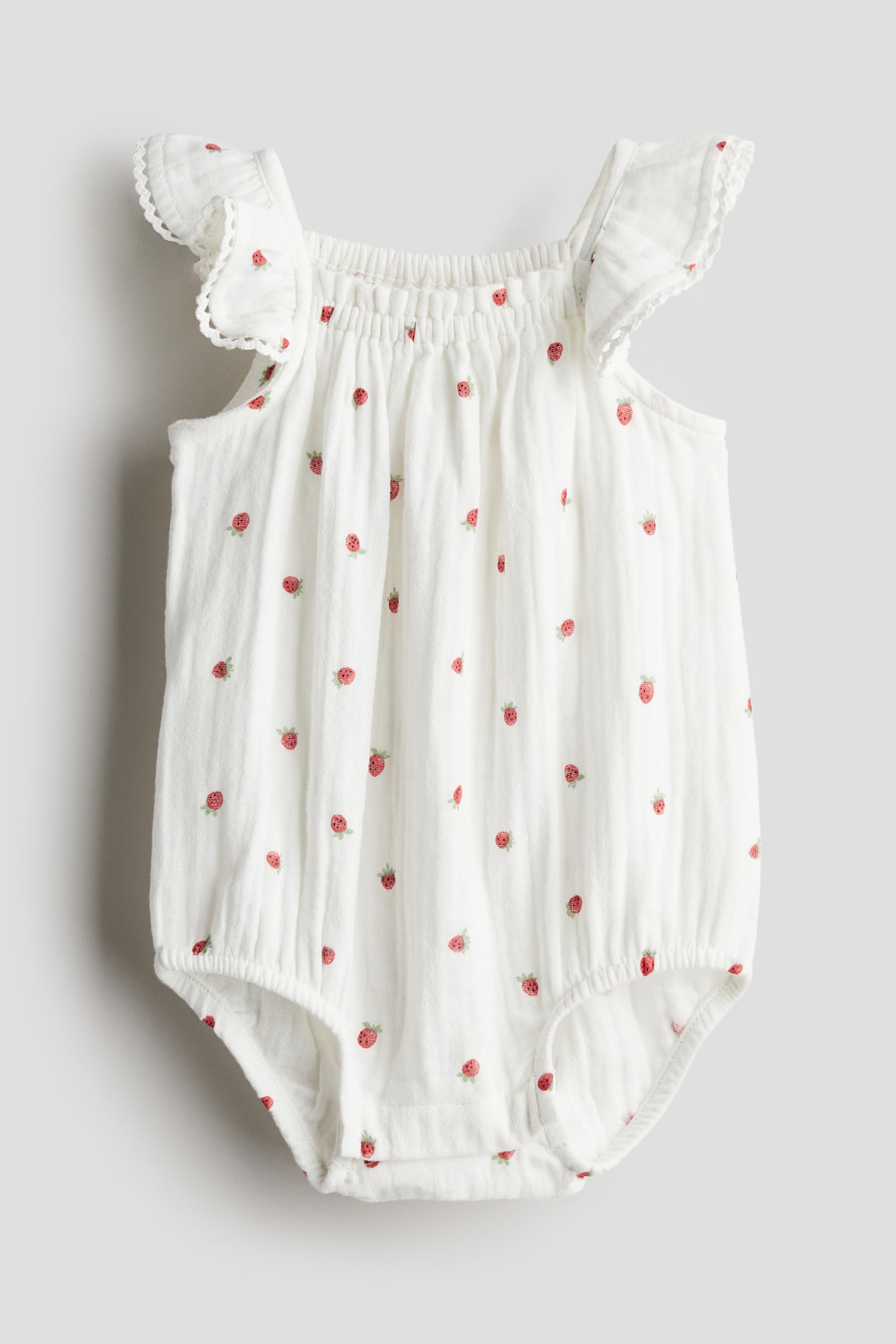 Patterned Muslin Romper Suit - Square Neckline - Sleeveless 