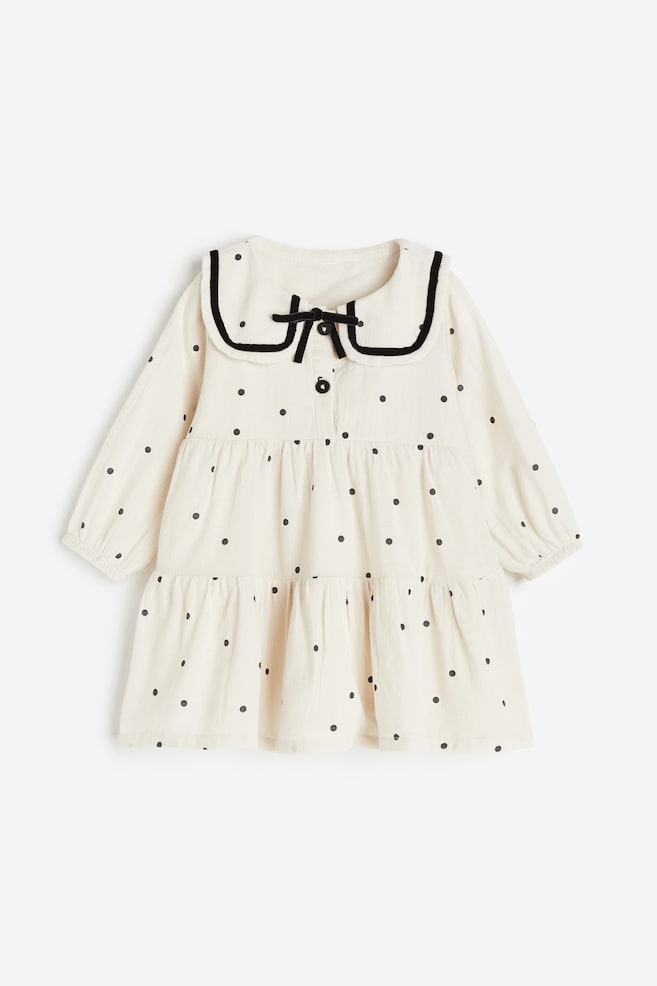 Collared cotton dress - White/Spotted - 1