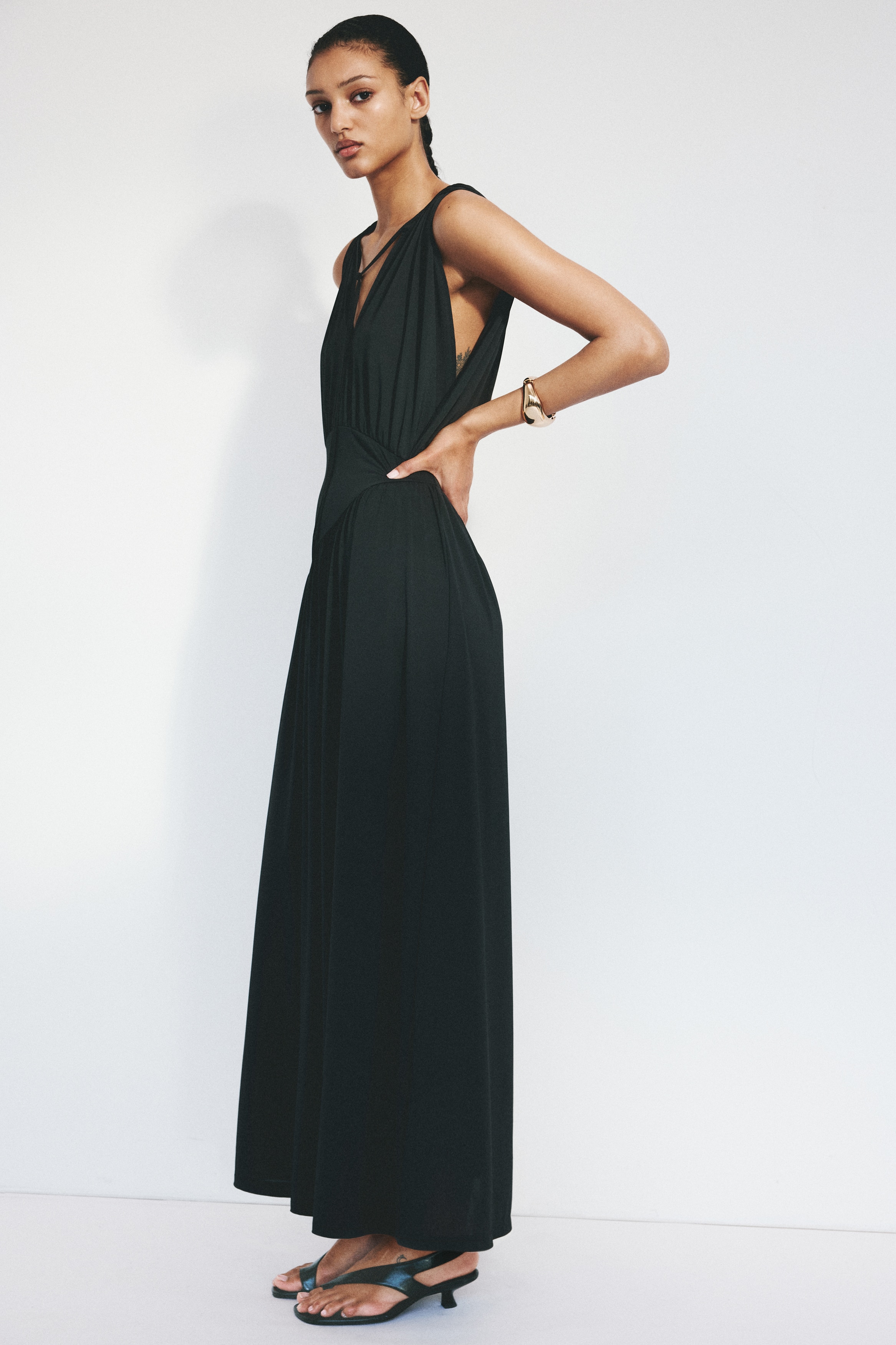 maxi halter white dress Rinna Satin Halter Maxi Dress / Ivory | MESHKI main image 0