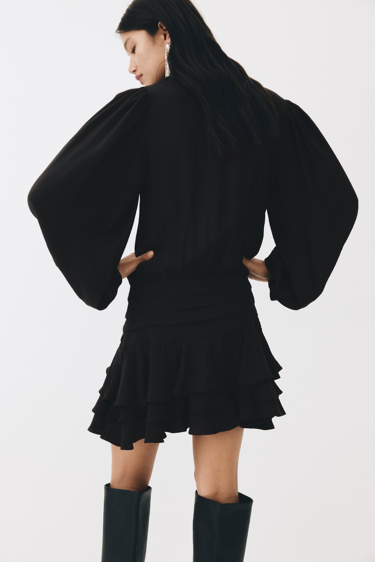 Tiered-skirt dress - Dark grey/White - 4