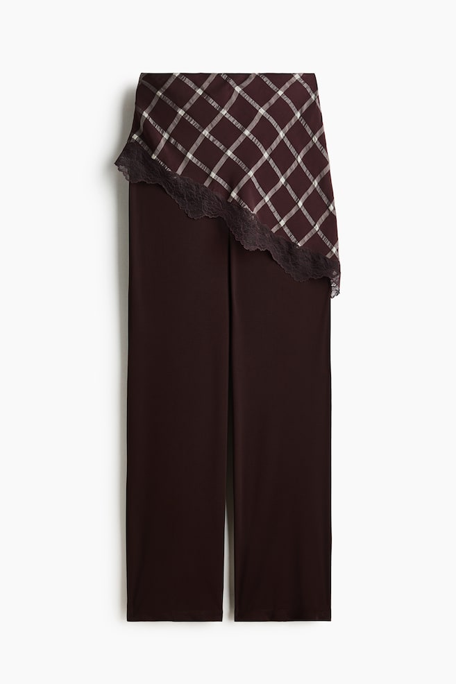 Skirt-layered trousers - Dark brown/Checked - 1