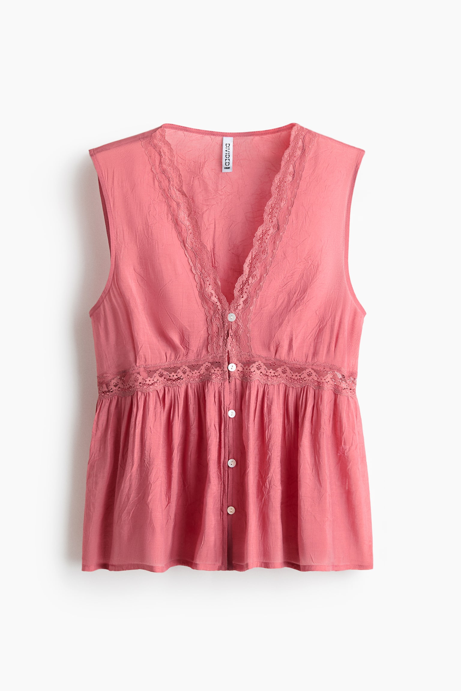 Lace-Trimmed Peplum Top - Dark pink/Black/Light blue - 1