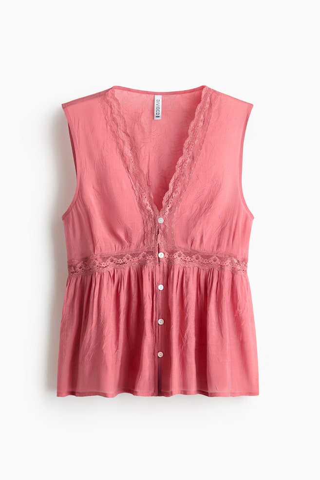 Lace-Trimmed Peplum Top - Dark pink/Black/Light blue - 1