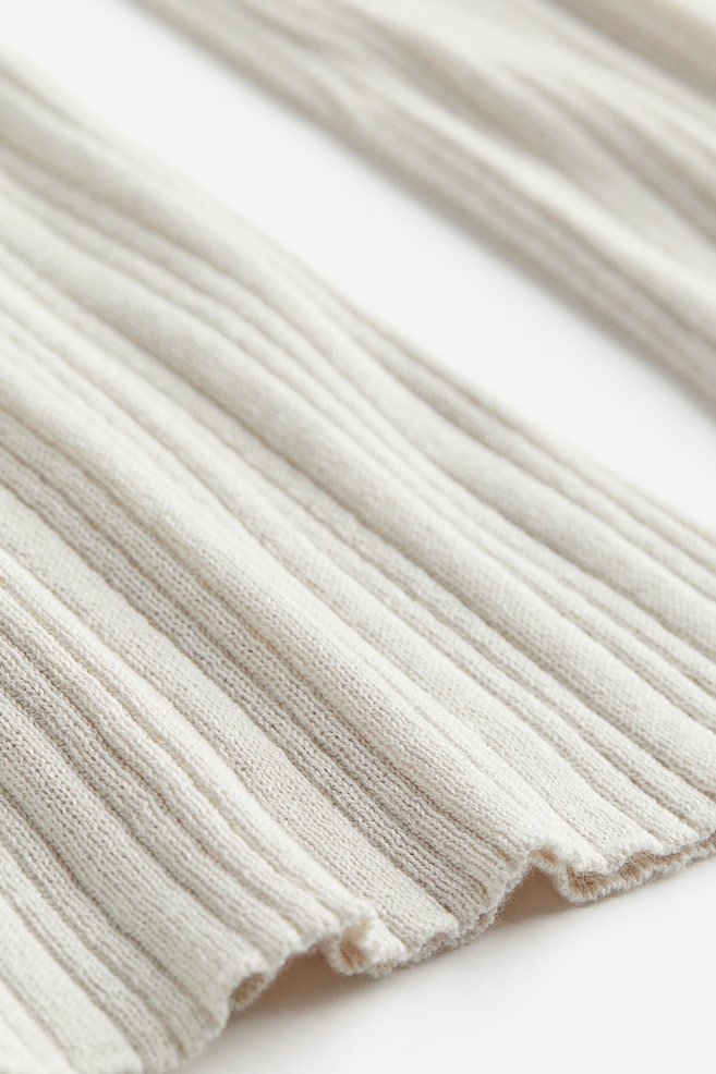 Rib-knit flared trousers - Beige/Mörkgrå - 7