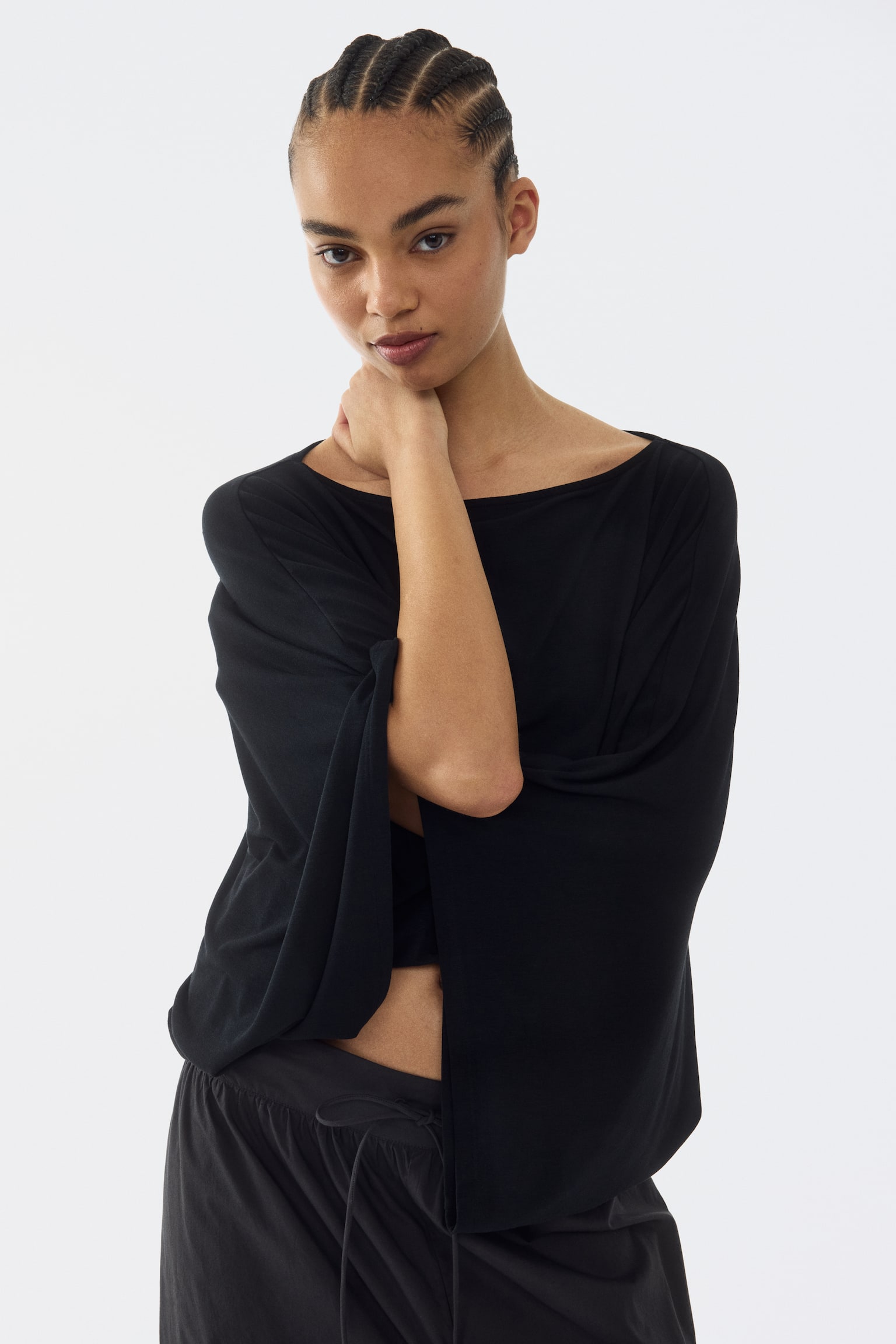 Batwing-sleeved top - Black/Dark brown marl/Pink - 6