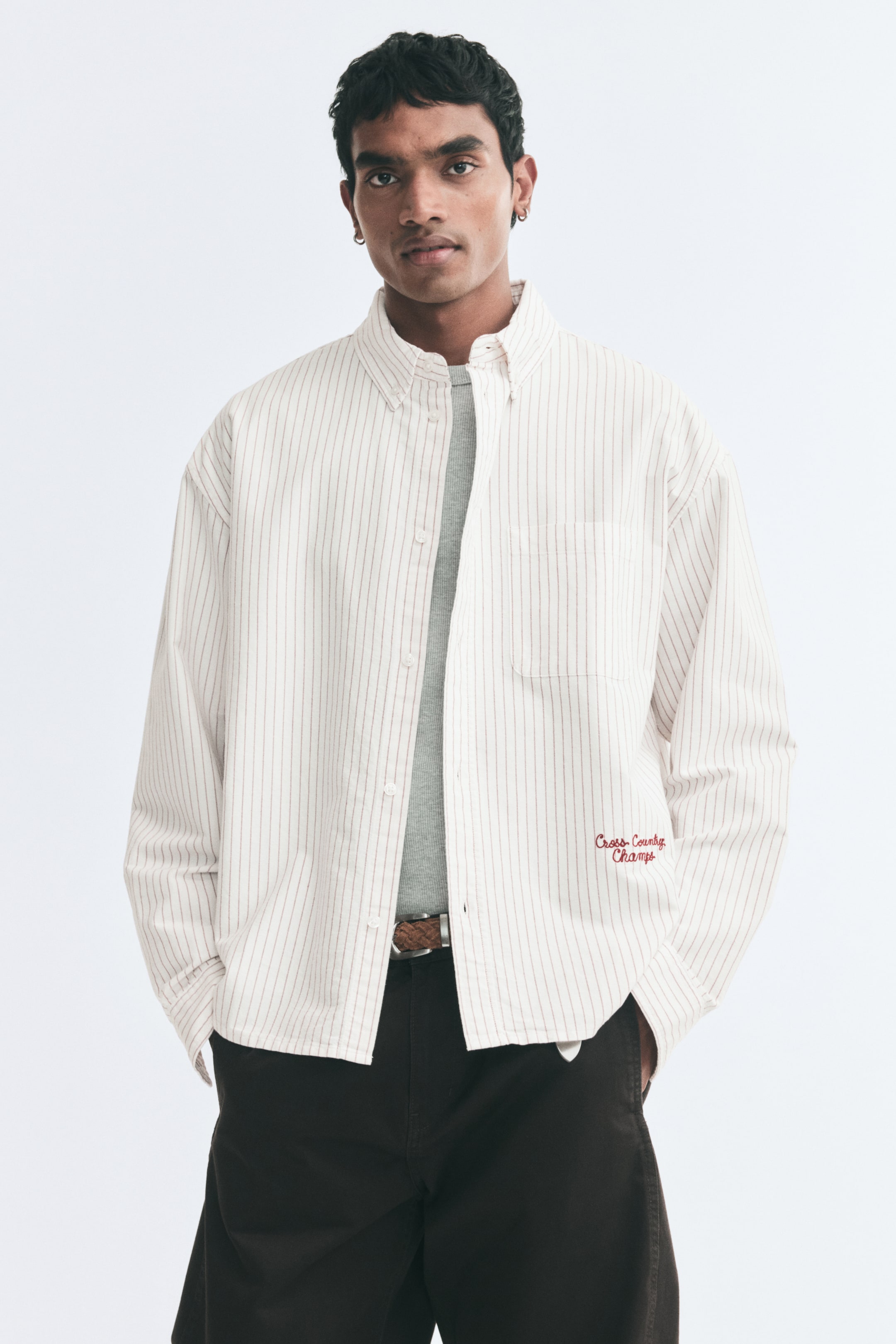 View larger image: Relaxed Fit Oxford shirt - Dark red/White striped - Men | H&M IN 1