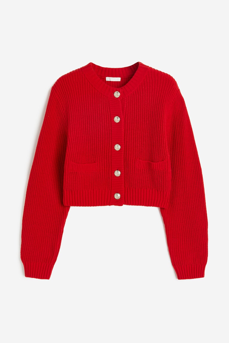 リブニットカーディガン - レッド - レディース | H&M JP