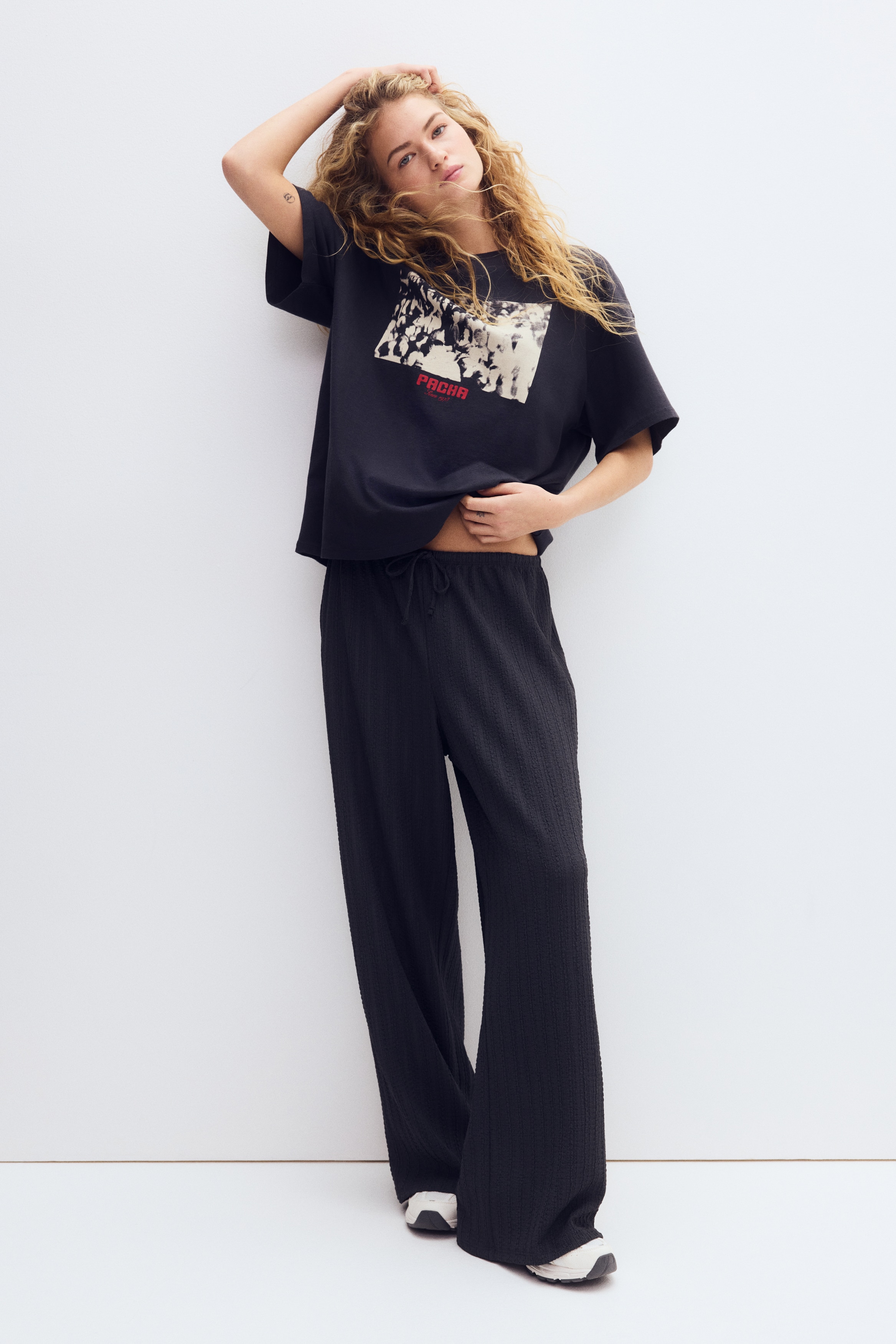 Textured Jersey Drawstring Pants - Dark gray/Light beige/Dark brown/Dark blue