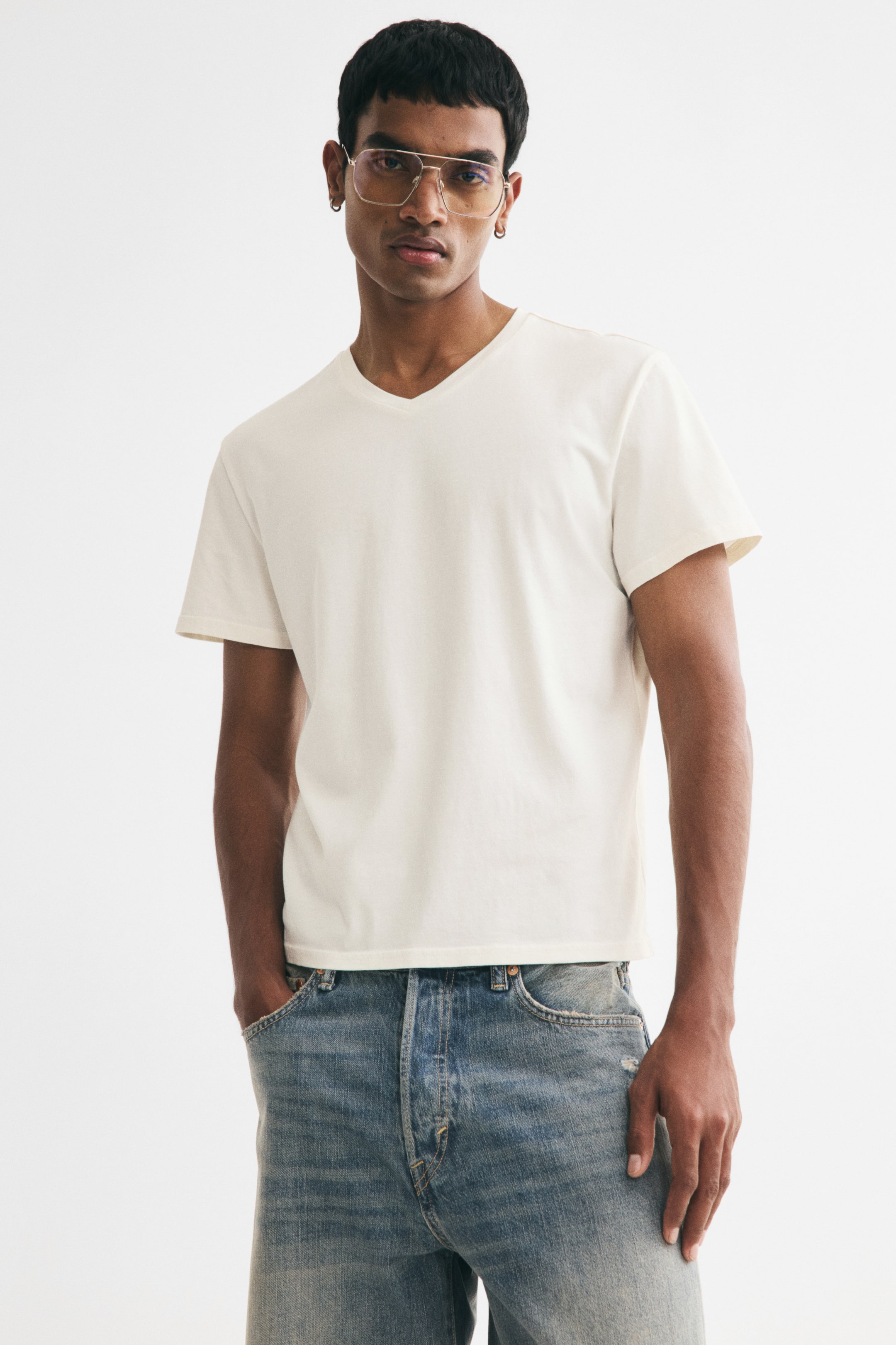 Prikaži veću sliku: Pamučna majica Slim Fit - Krem - Men | H&M RS 1