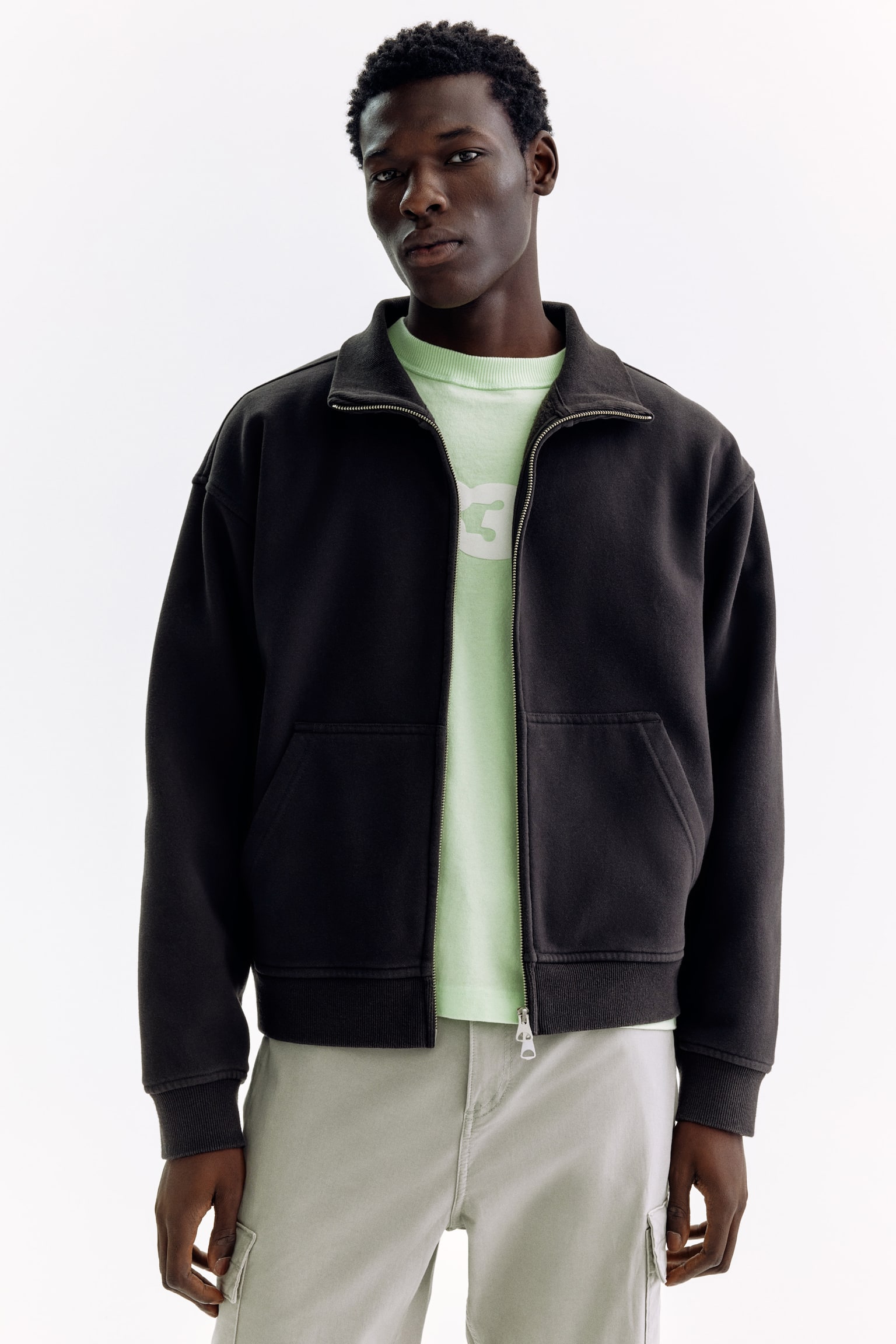 Мужская куртка H&M Relaxed-Fit Boxy Track, цвет: Чёрный — фото 4