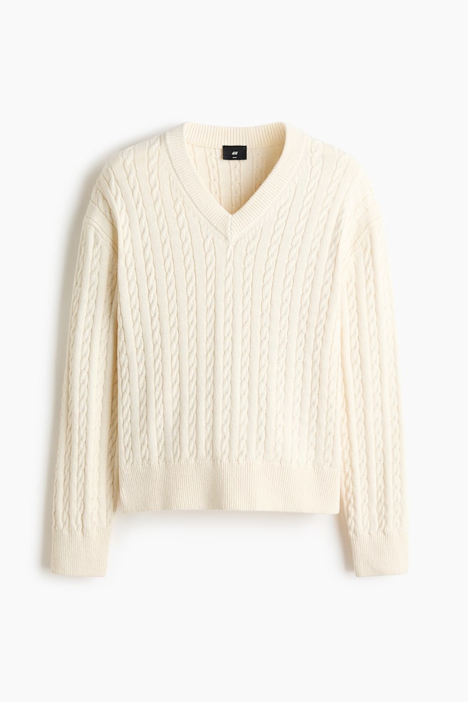 Regular-Fit Cable-Knit Sweater - White - 1