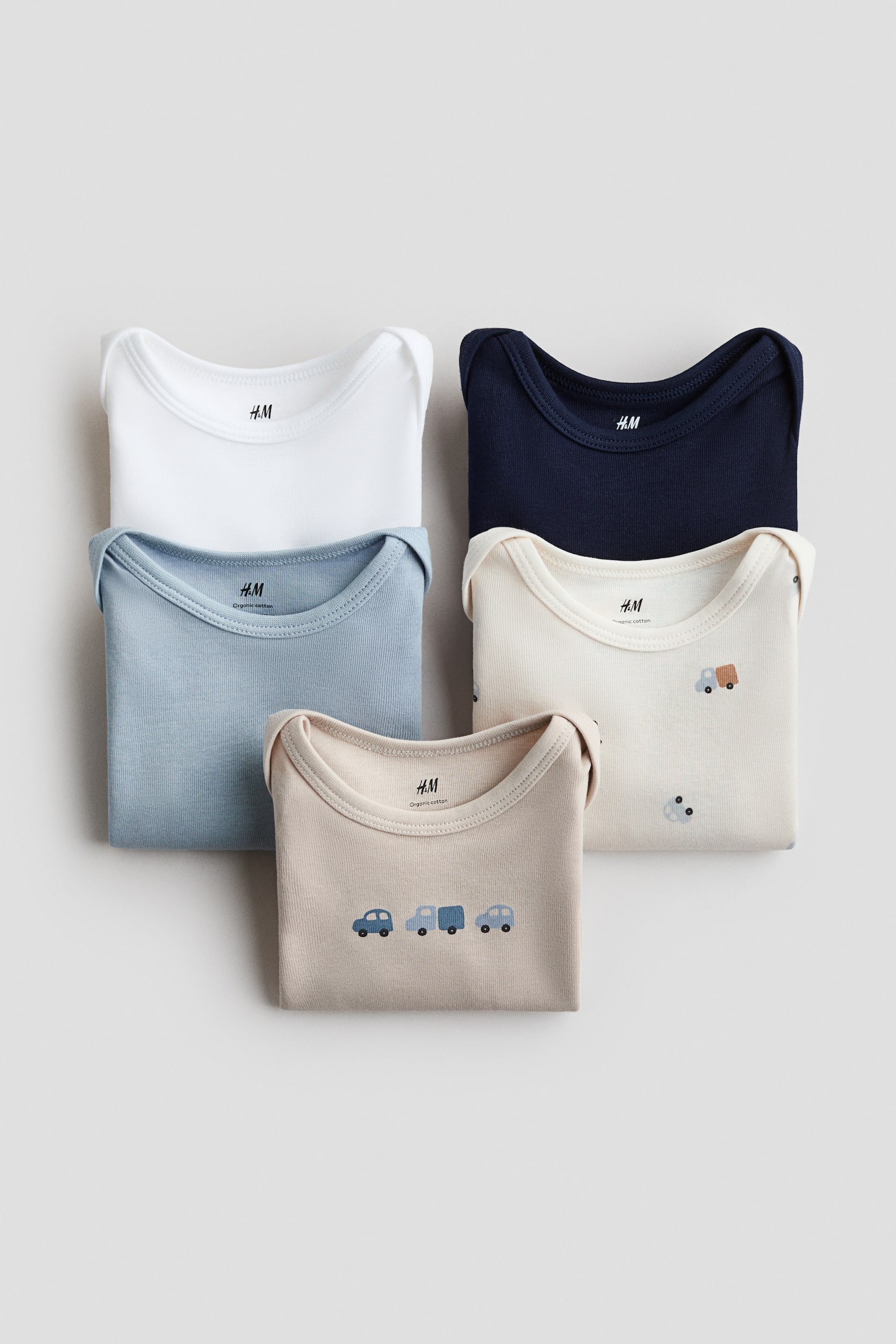 5-pack long-sleeved bodysuits - Blue/Vehicles/Light pink/Hearts/Blue/Dinosaurs/Turquoise/Penguins/Pink/Apples/Light green/Cars/Pink/Cherries/Beige/Striped/Beige/Hello friend!/Pink/Floral/Beige/Best friends/Grey/Vehicles/Dark pink/Patterned - 2