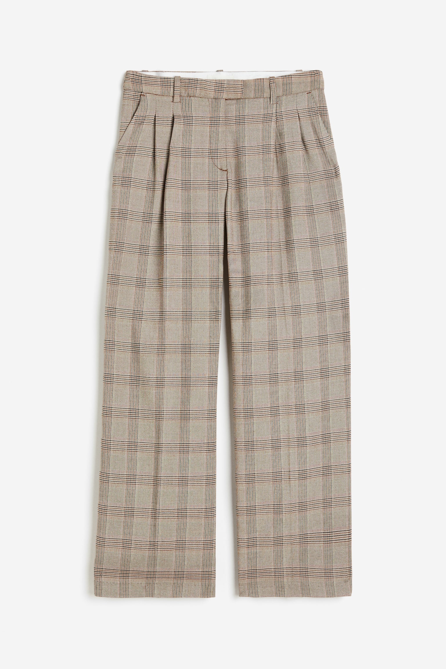 Wide Tailored Pants - Beige/Check - 1