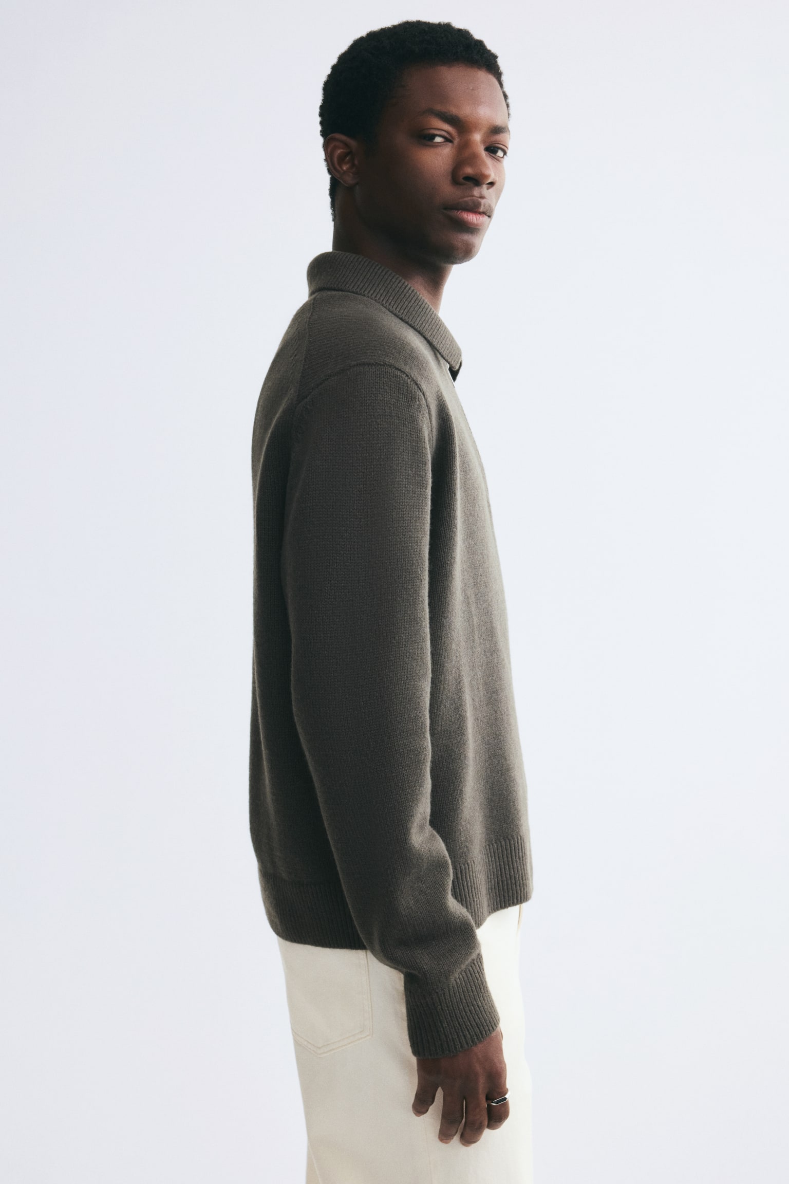 Мужское поло H&M Regular Fit Wool polo shirt, цвет: Тёмный хаки зелёный — фото 5