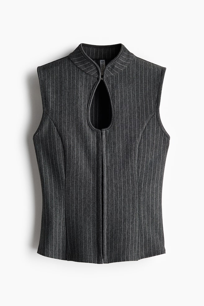Piqué Keyhole Top - Dark gray melange/pinstriped - 1