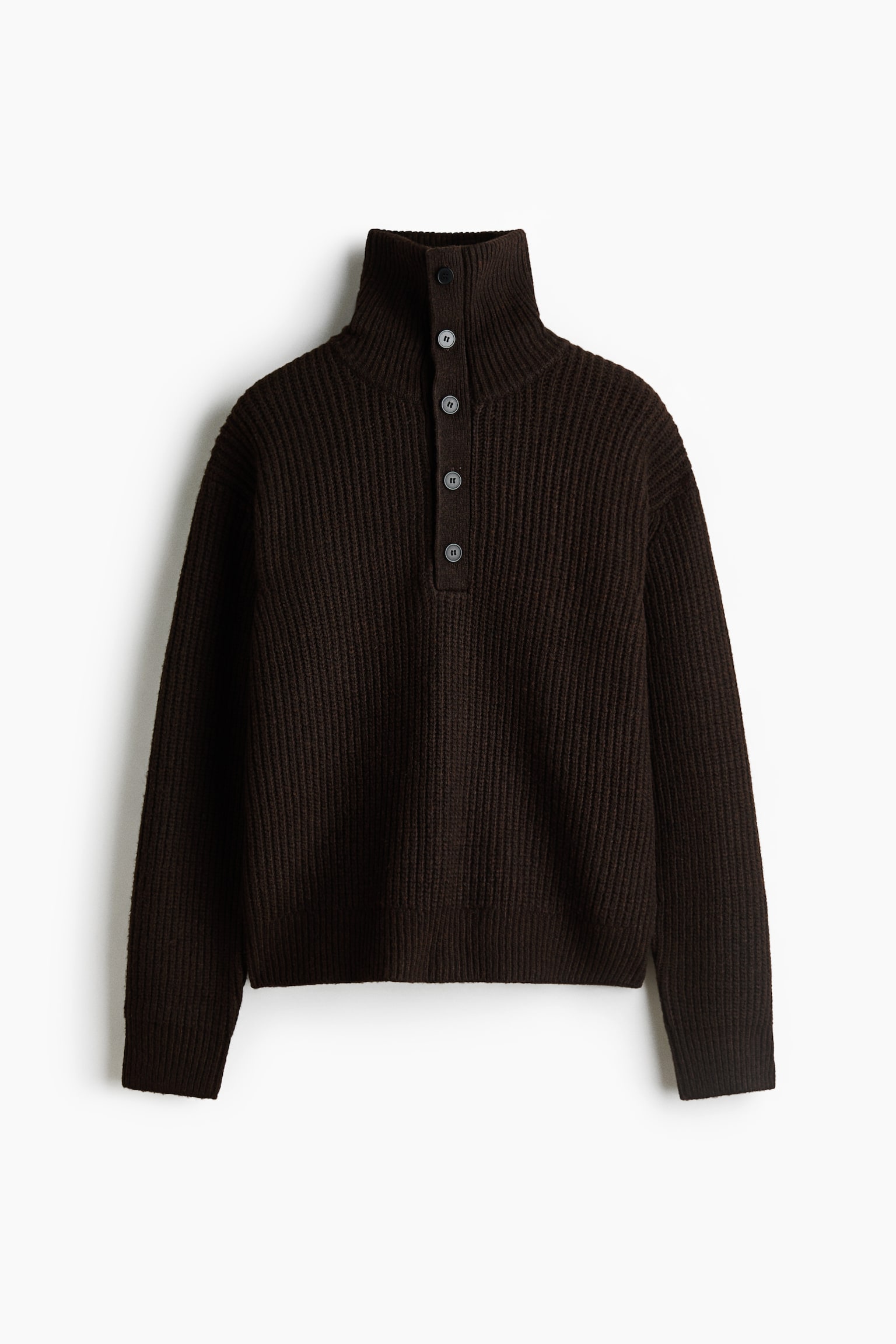 Мужской свитер H&M Loose-Fit Rib-Knit with Stand-Up Collar, цвет: Тёмный коричневый — фото 1
