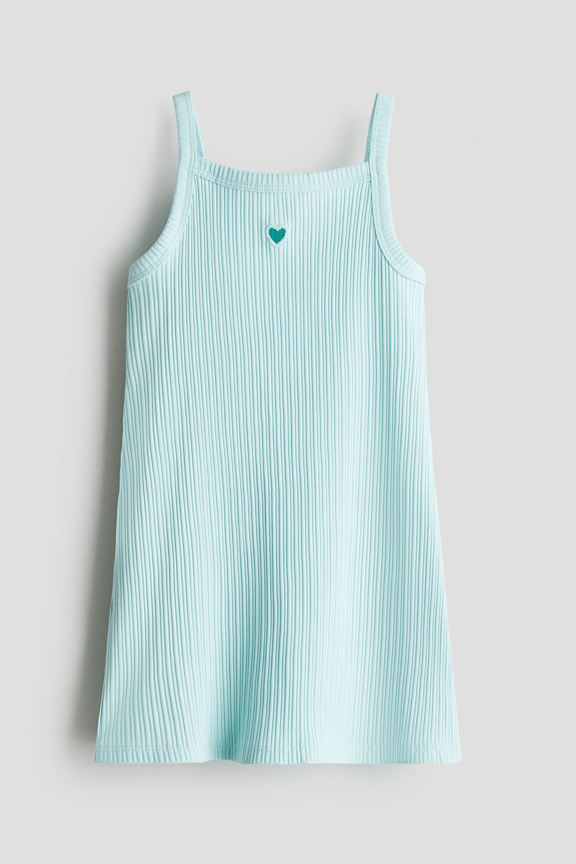 Ribbestrikket stroppekjole - Lys turkis/Rosa