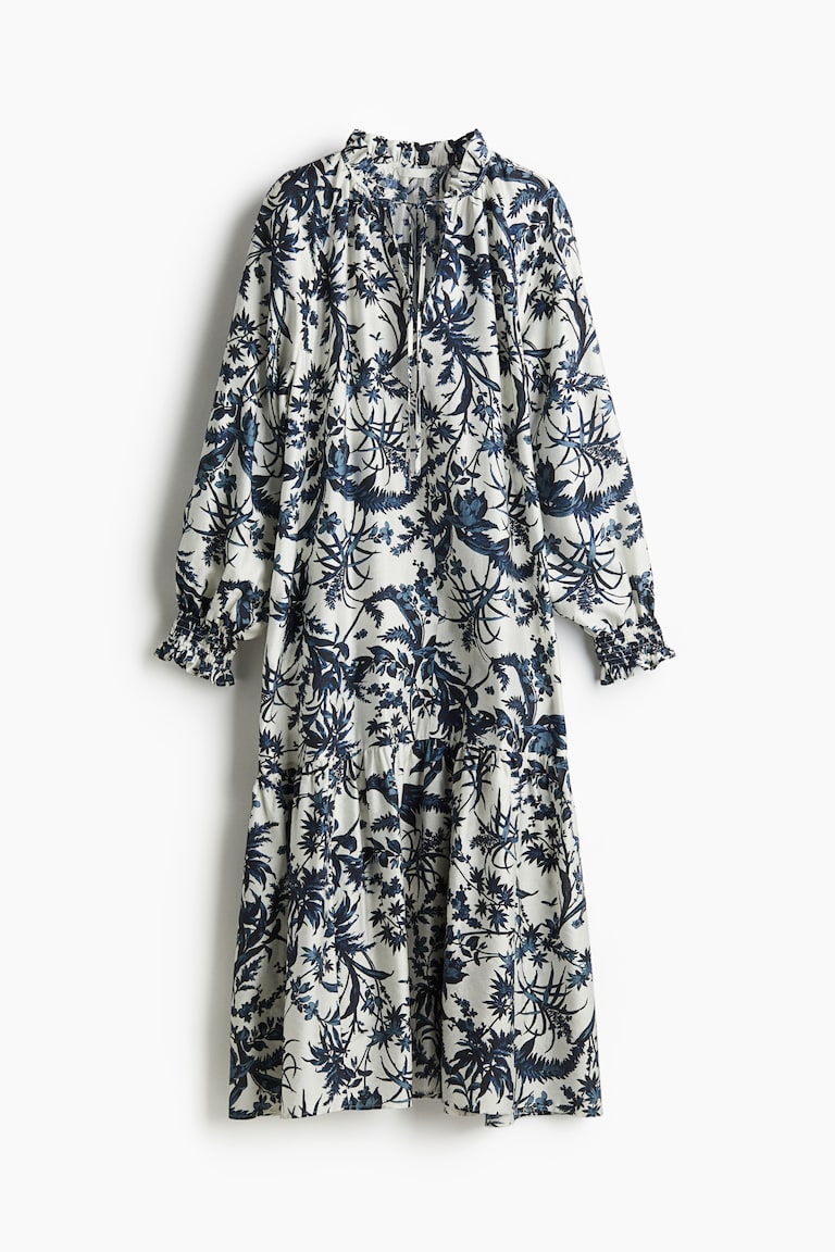 Women's Green/cream patterned Ruffle-Collar Dress | H&M US