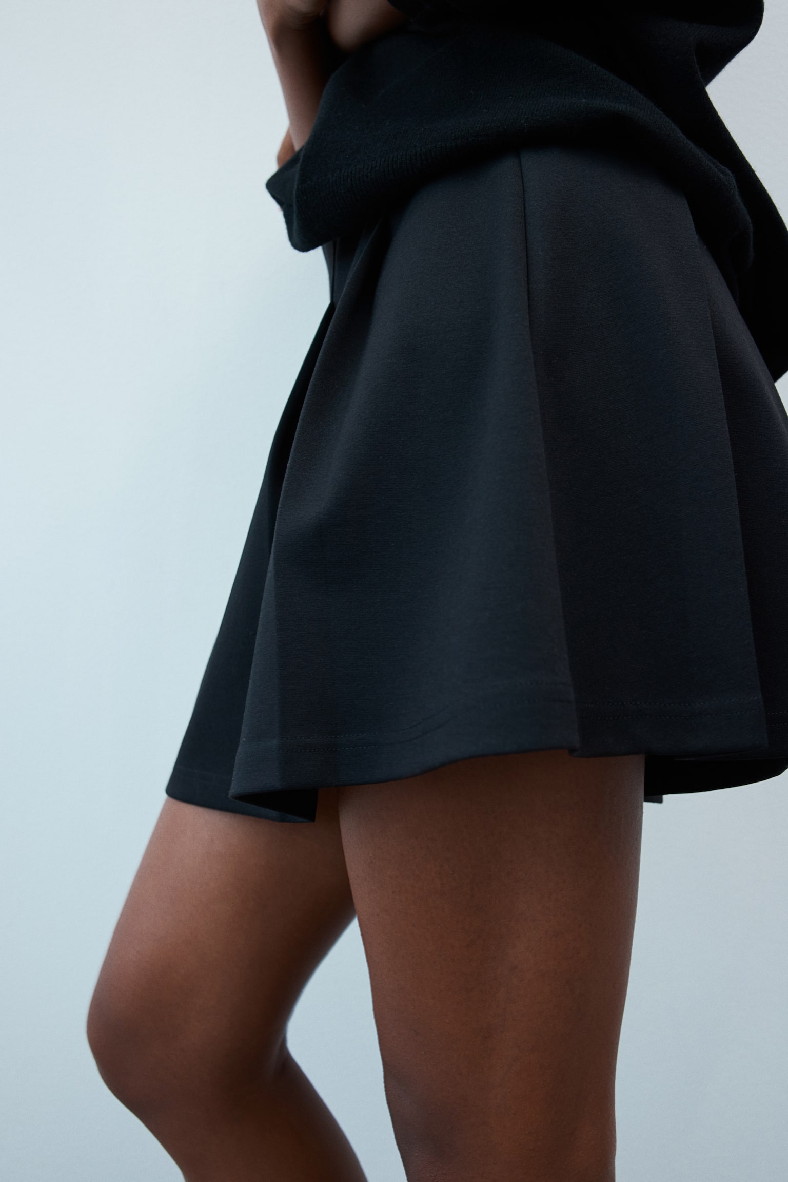 Pleated Jersey Skirt - Black/Dark grey/Pinstripe - 4