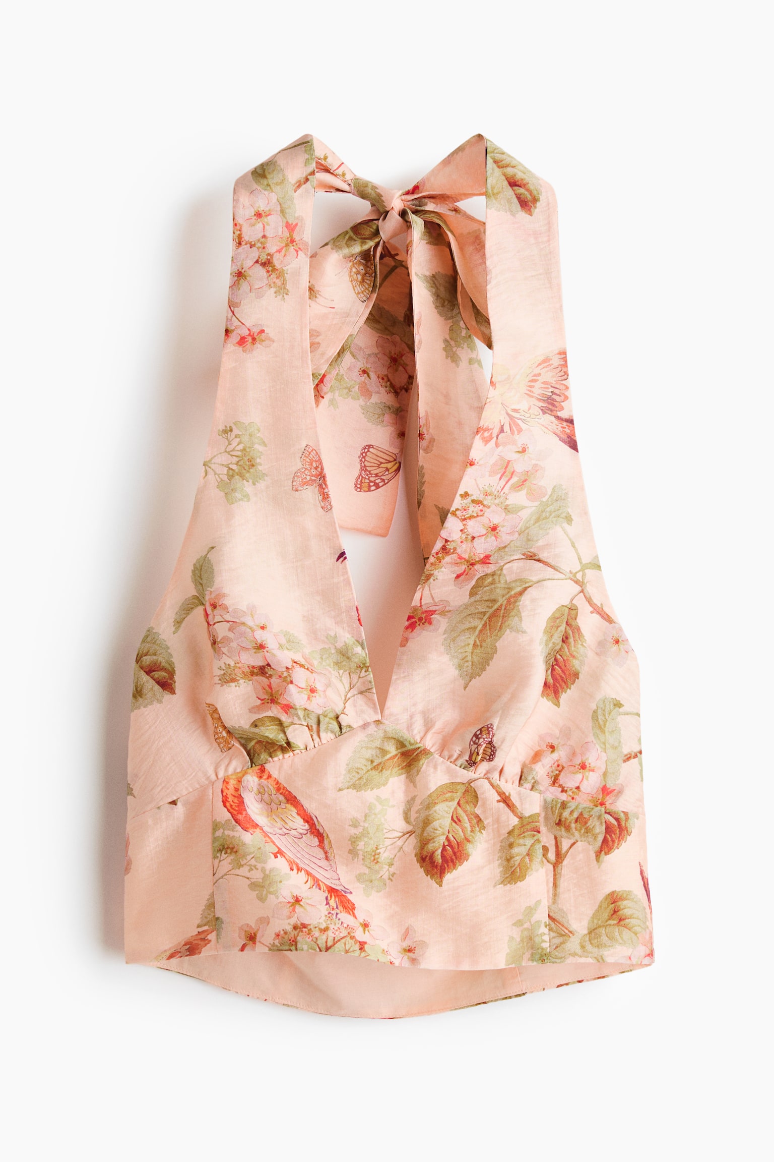 Mönstrad halterneck-topp - Ljusrosa/Blommig - 2