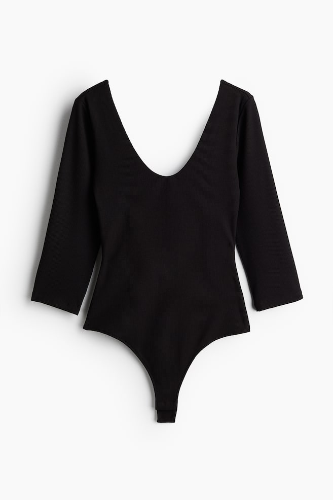 Ribbed thong body - Black - 1