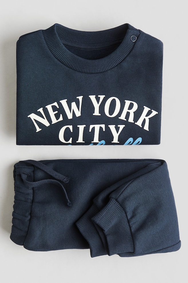 2-piece Print Brushed Inside Sweat Fabric Set - Navy blue/New York City/Blue/Turquoise/Dinosaurs/Turquoise/Vehicles/Light grey marle/New York City/Cream/Dinosaurs/Light beige/Dinosaurs - 2