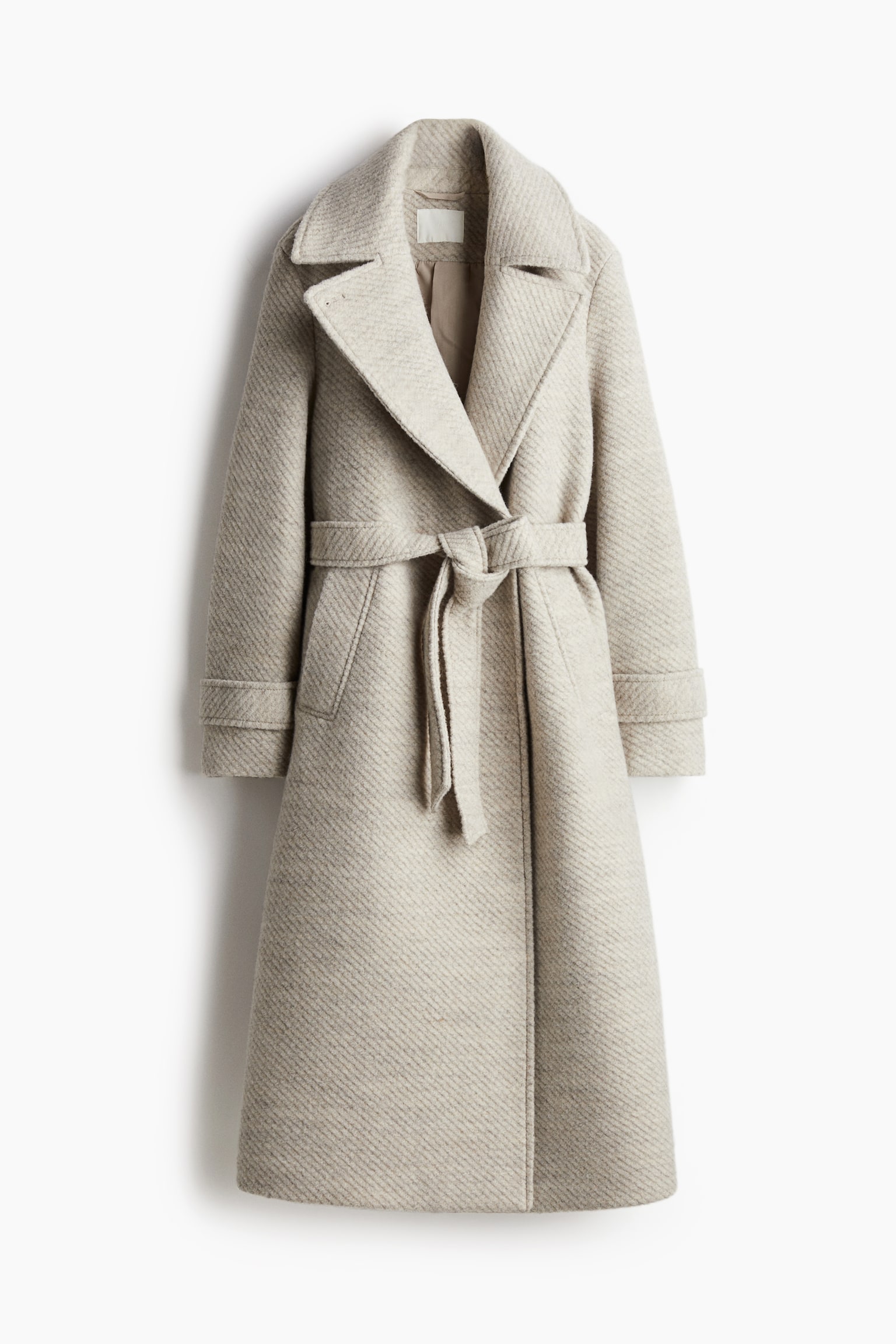 Tie-belt twill coat - Light greige marl - 2