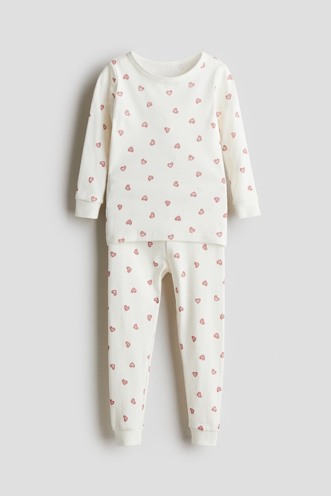 Snug-Fit Printed Cotton Pajamas - White/hearts/Light pink/hearts/White/cherries/Light green/elephant/White/hearts/Dusty turquoise/Dream Big - 1