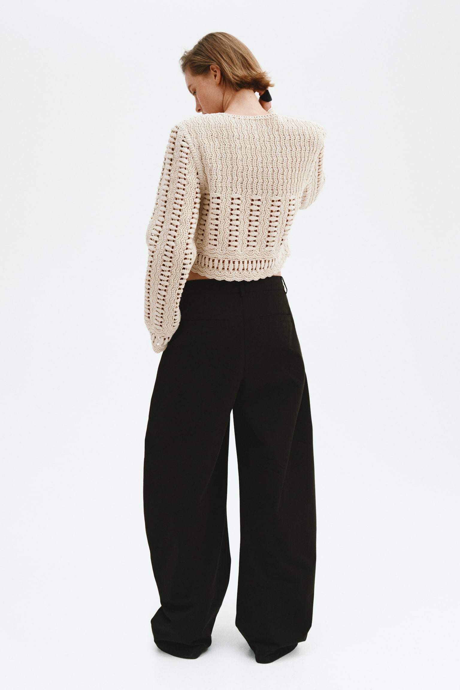 Crochet-look cotton jacket - Cream - 5