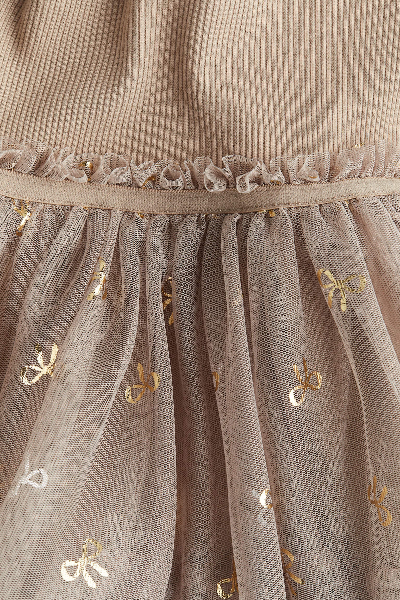 Tulle-skirt dress - Dark beige/Bows/Cream/Bows - 2