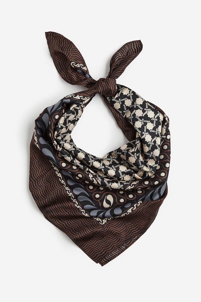 Patterned satin scarf - Brown/Patterned - 1