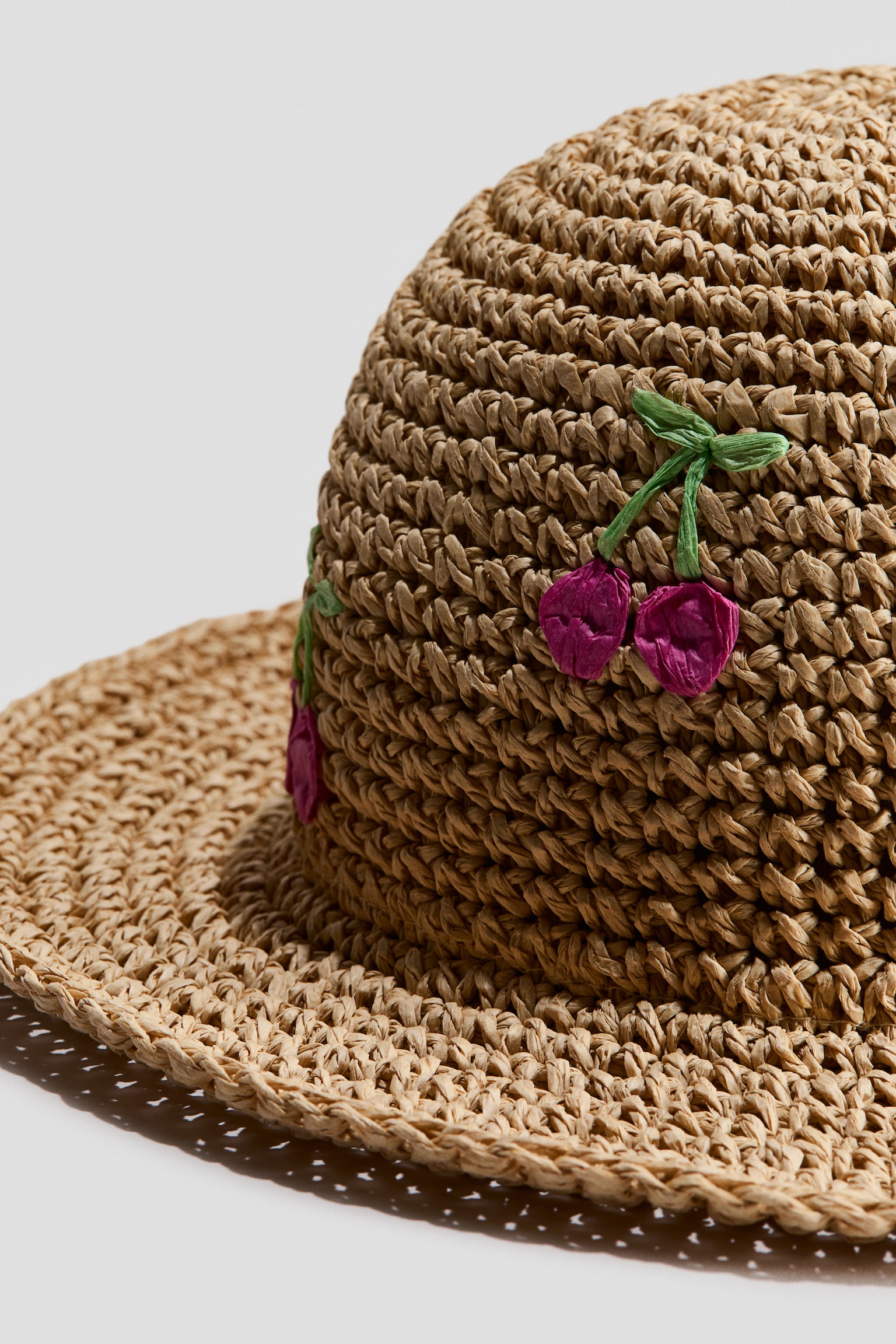 Appliquéd straw hat - Beige/Cherries - 2