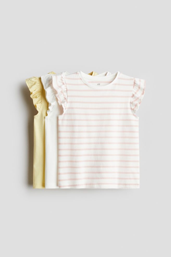 Set van 3 tops met volantmouwtjes - Lichtgeel/gestreept - 1
