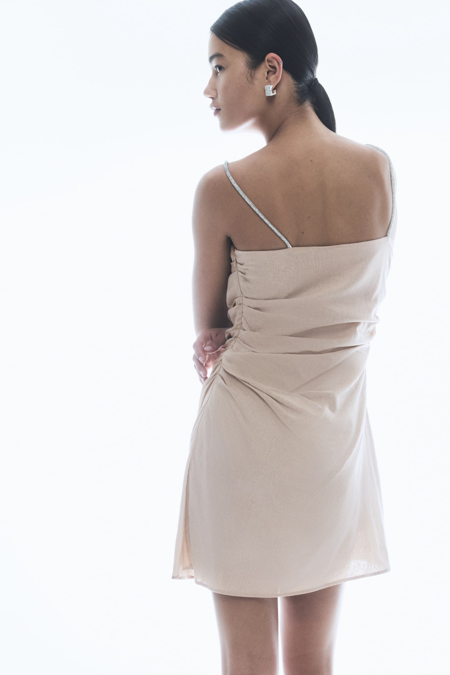 Linen-blend rhinestone-strap dress - Light beige/Cream/Black - 6