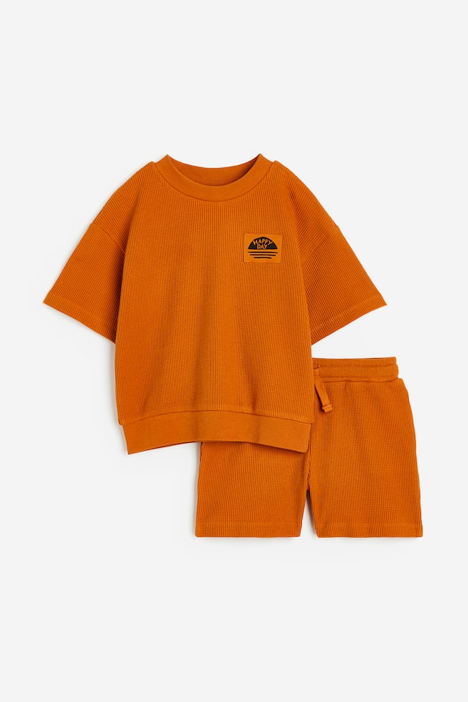 2-piece waffled jersey set - Dark orange - 1