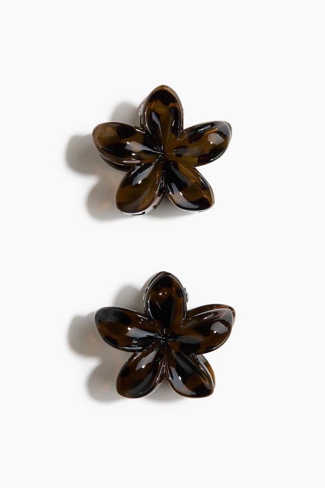 2-pak blomsterformet hårklemme - Brun/Skildpaddemønster - 1
