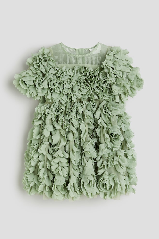 Fabric flower-covered dress - Dusty green - 2