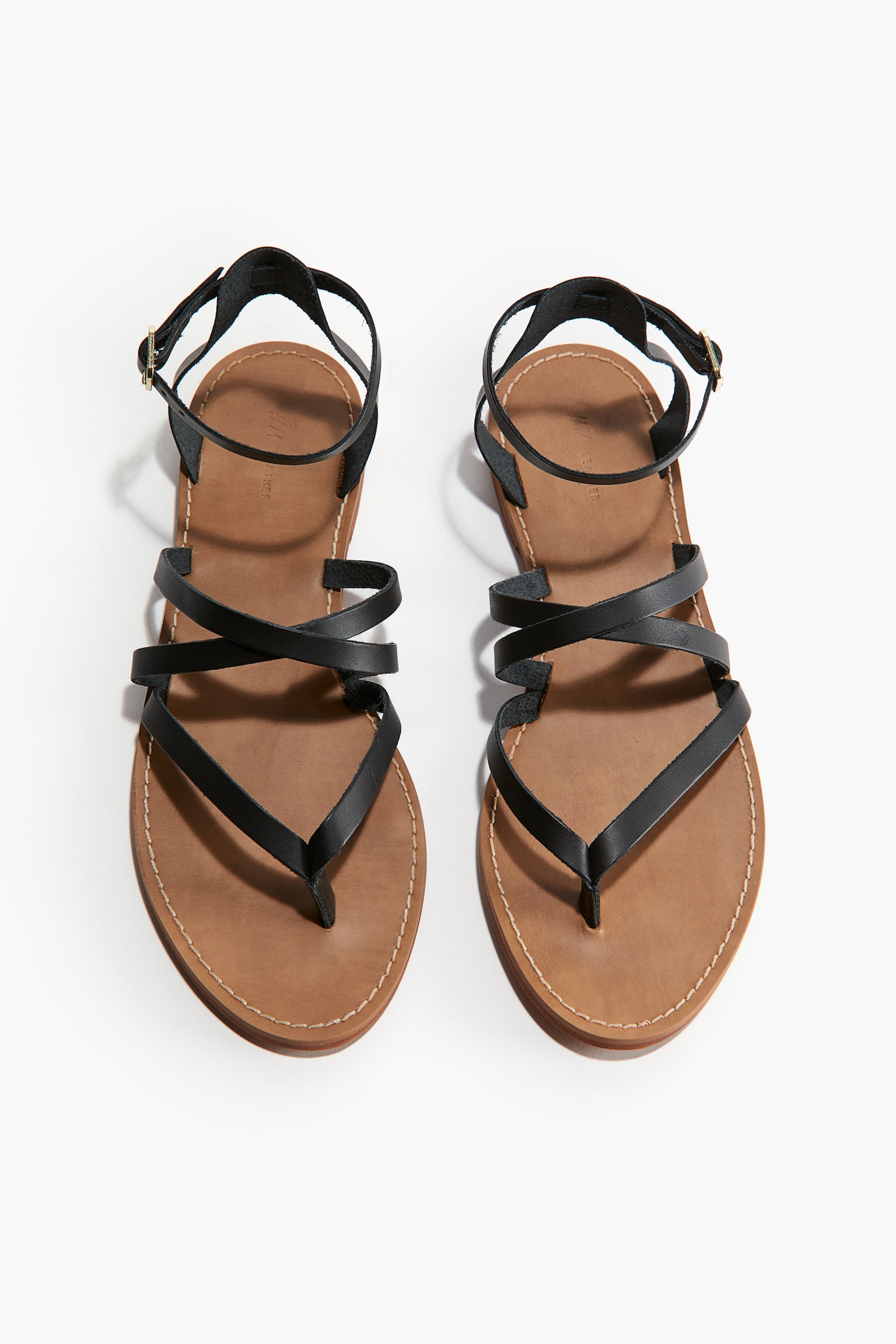 Strappy Leather Sandals - Black/Gold colour - 2