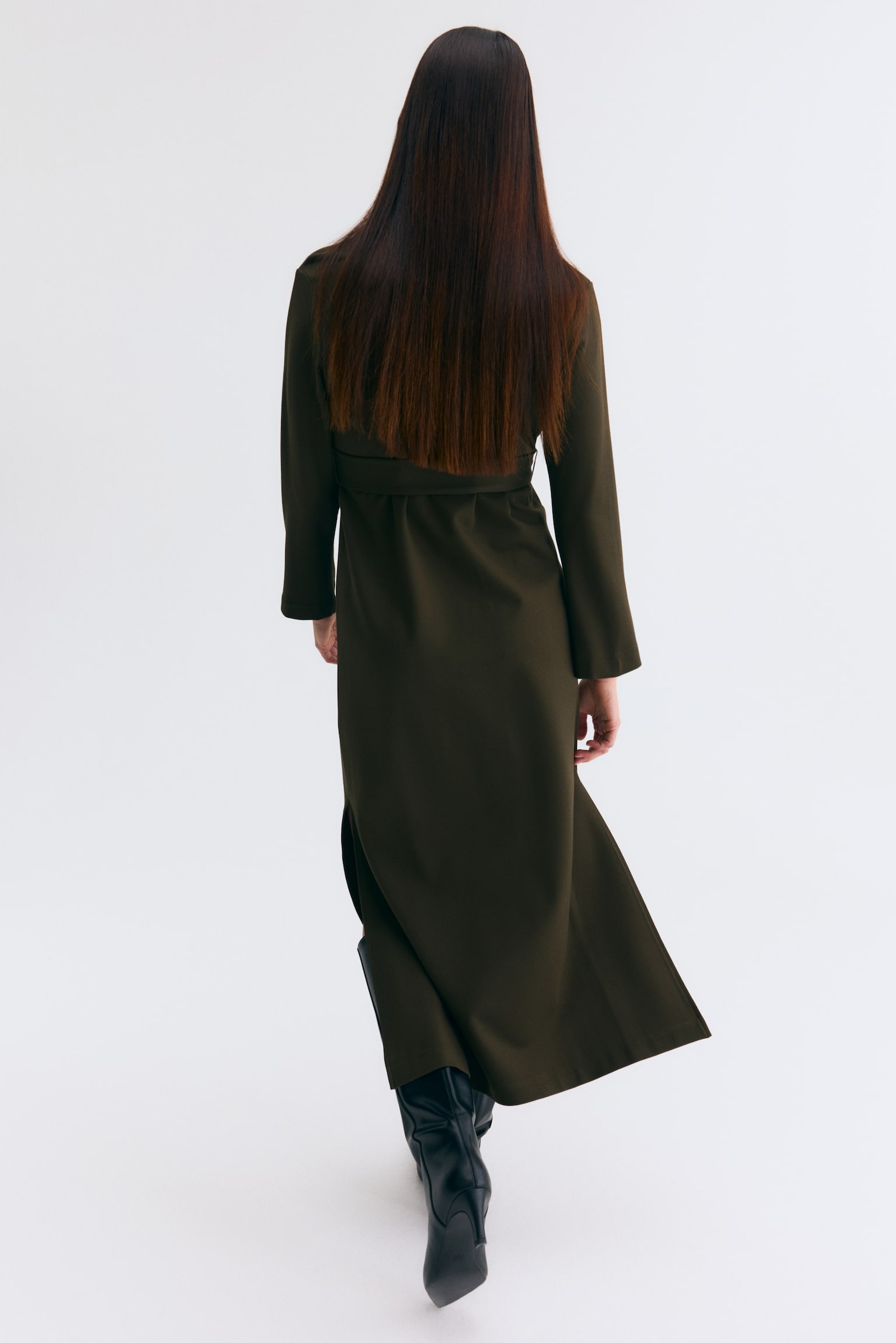 MAMA Tie-belt jersey dress - Dark khaki green - 4