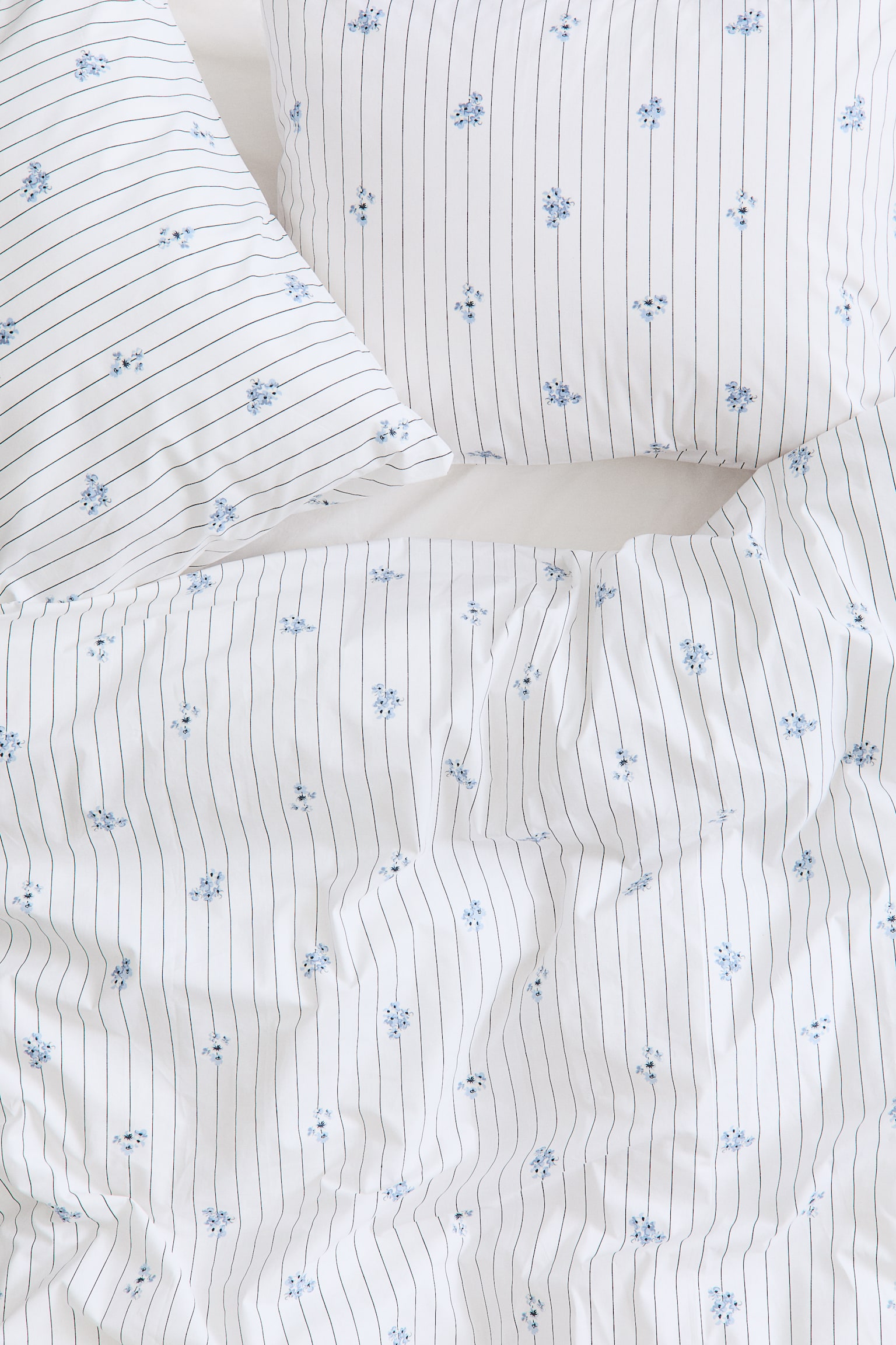 Cotton percale double/king duvet cover set - White/Floral - 4