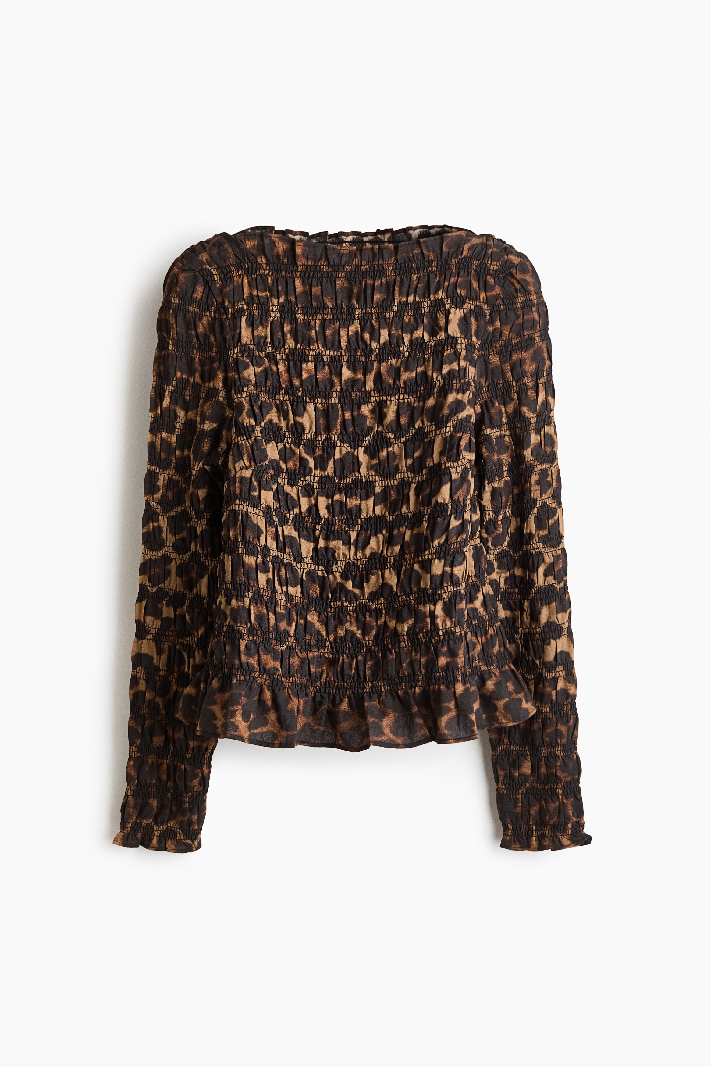 Smockad topp - Beige/Leopardmönstrad/Beige/Blommig/Rostbrun