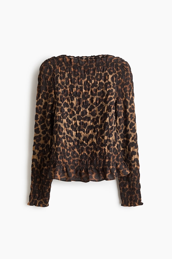 Smocked Top - Beige/leopard print/Rust brown - 1