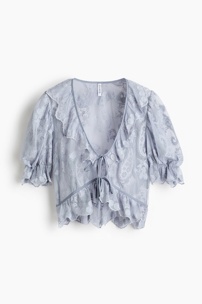 Volantblouse met borduursel - Lichtblauw - 1