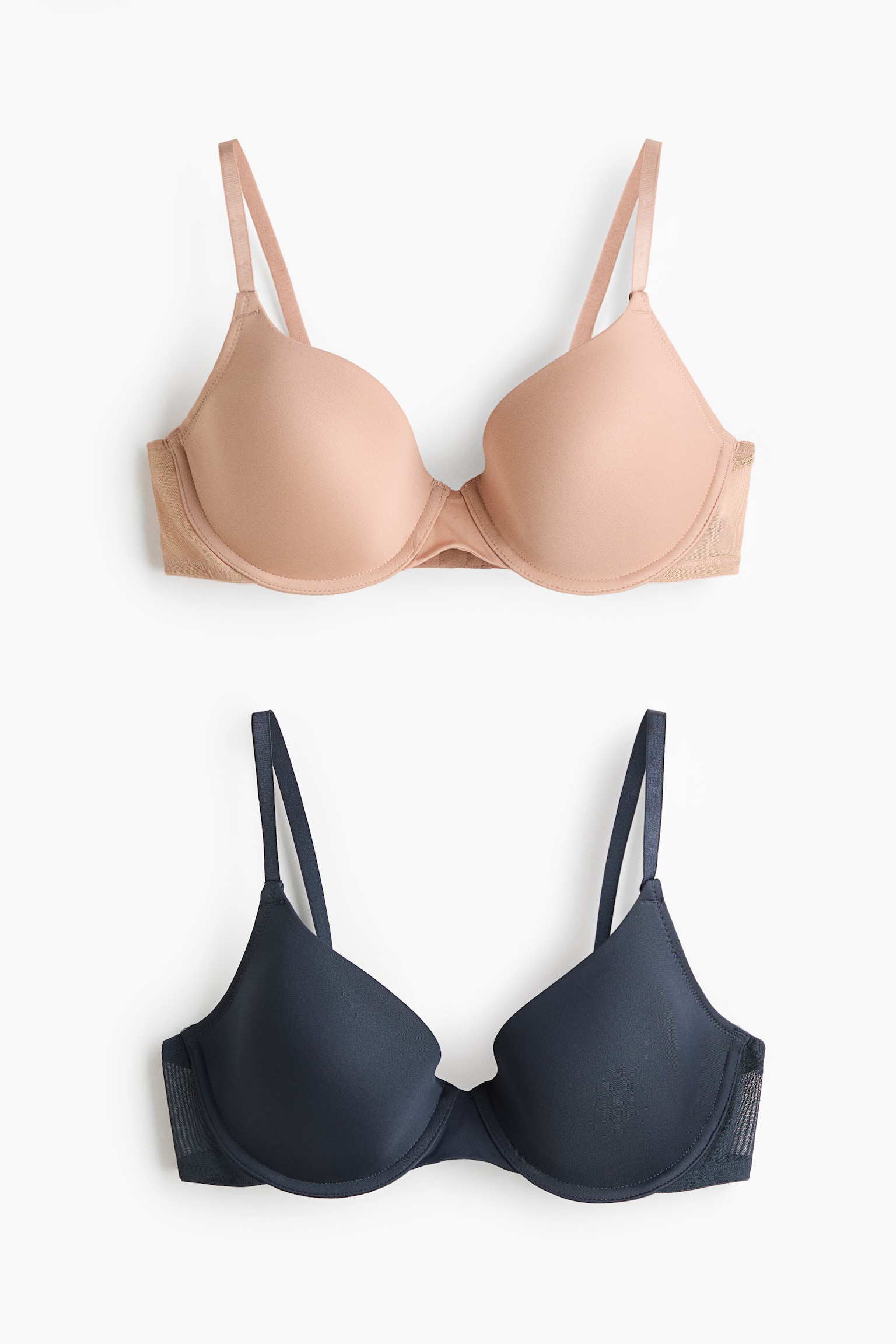 2-pack padded underwired bras - Navy blue/Beige/Black/White/Beige/Black/White/Dark beige - 1