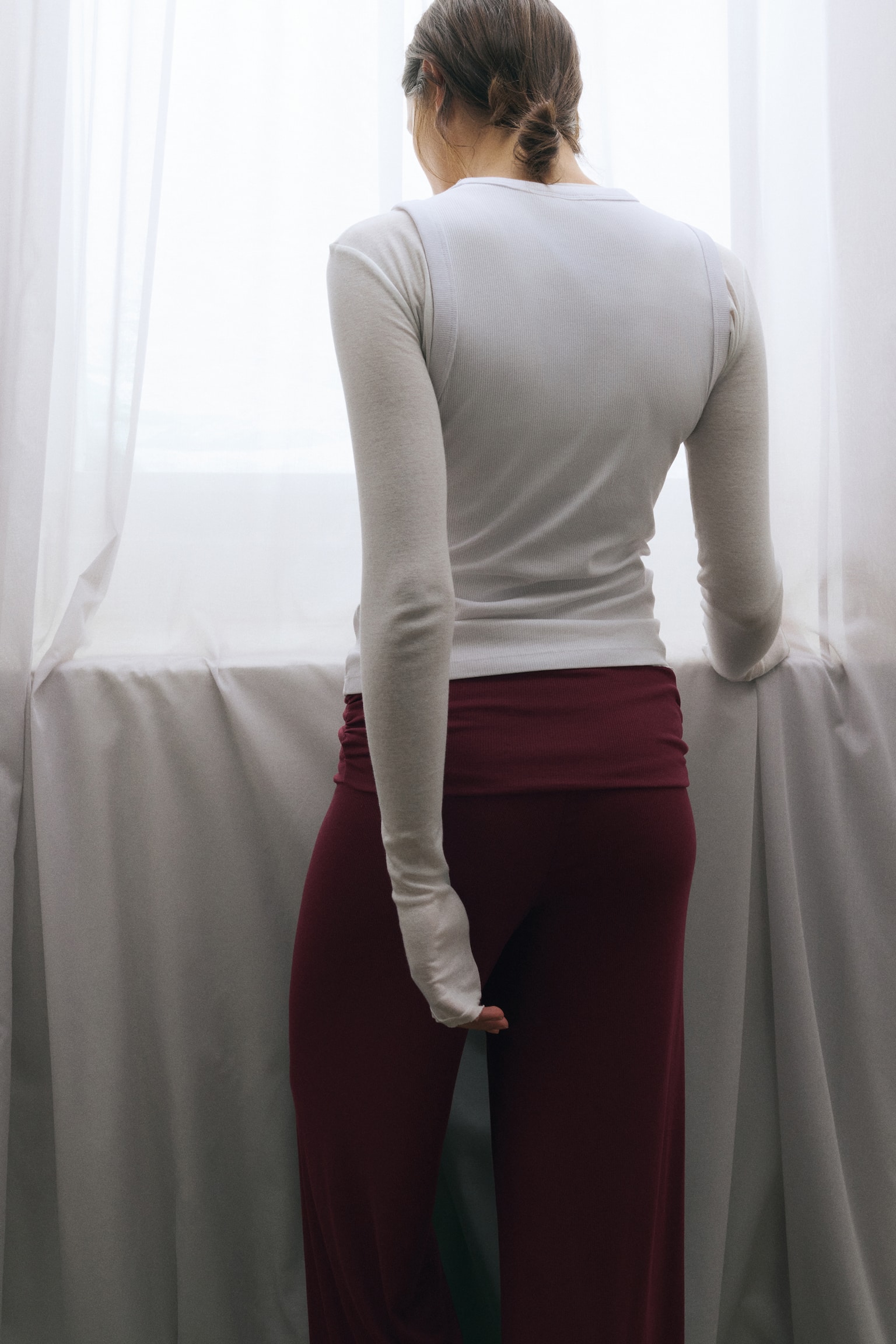 Pantalón deportivo con pretina plegable - Borgoña claro/Gris jaspeado - 5