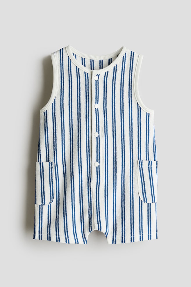 Terry romper suit - White/Blue striped/Beige/Patterned - 1