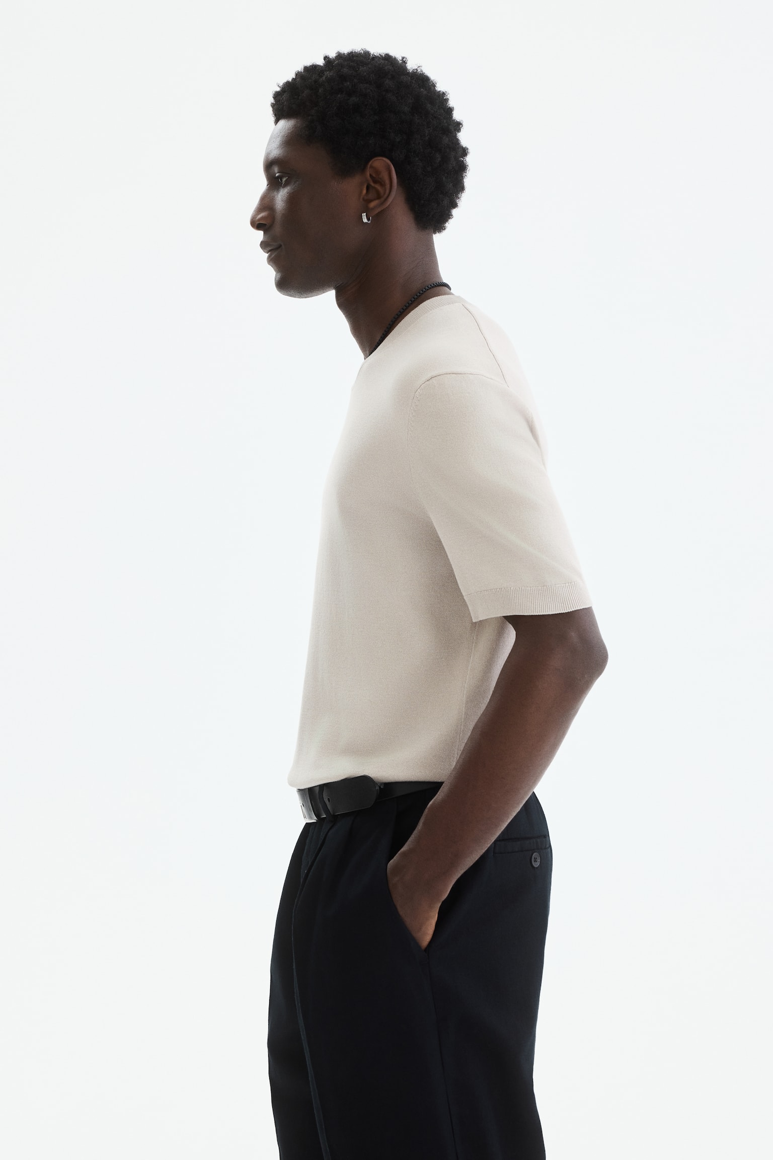 Strikket T-shirt Slim Fit - Beige/Sort/Hvid/Mørkeblå - 7