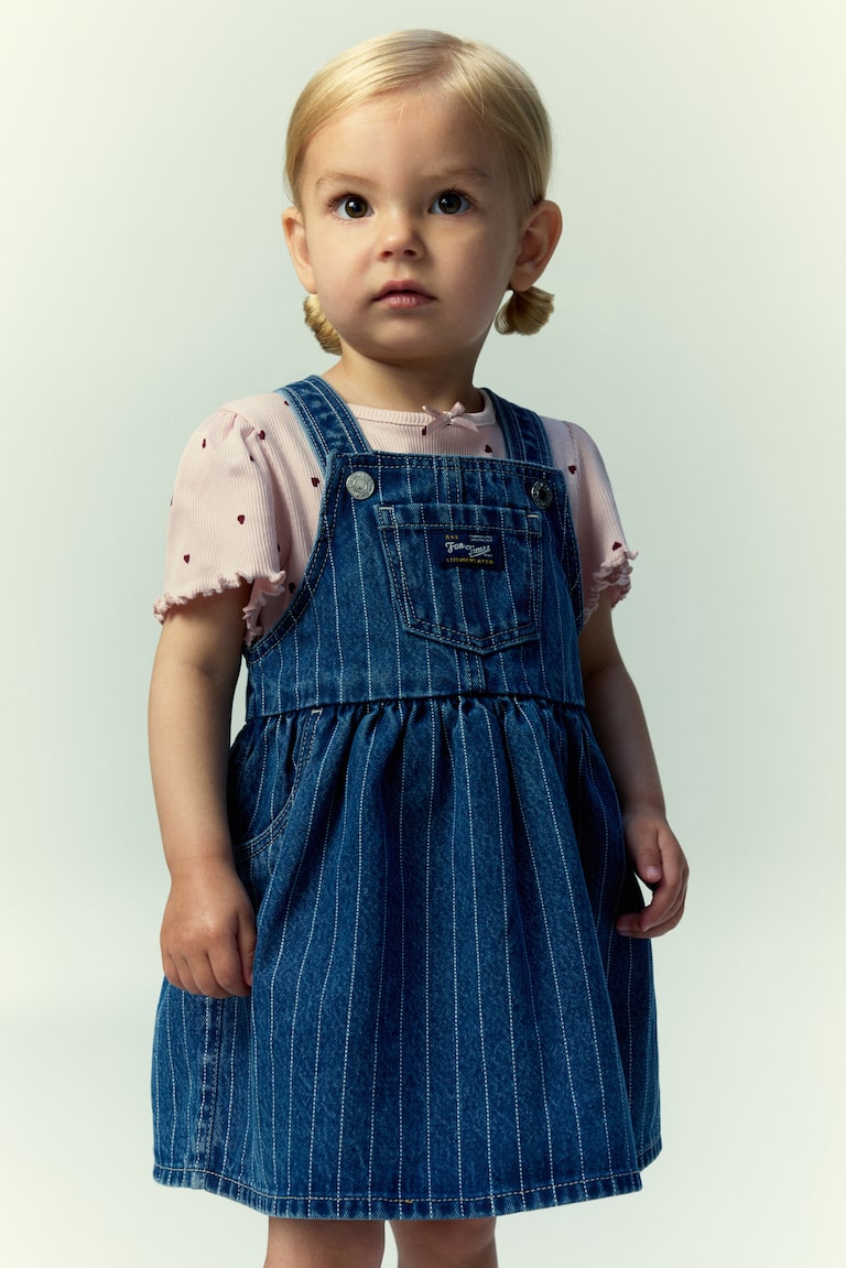 Denim blue/pinstriped Denim Overall Dress for kids | H&M US